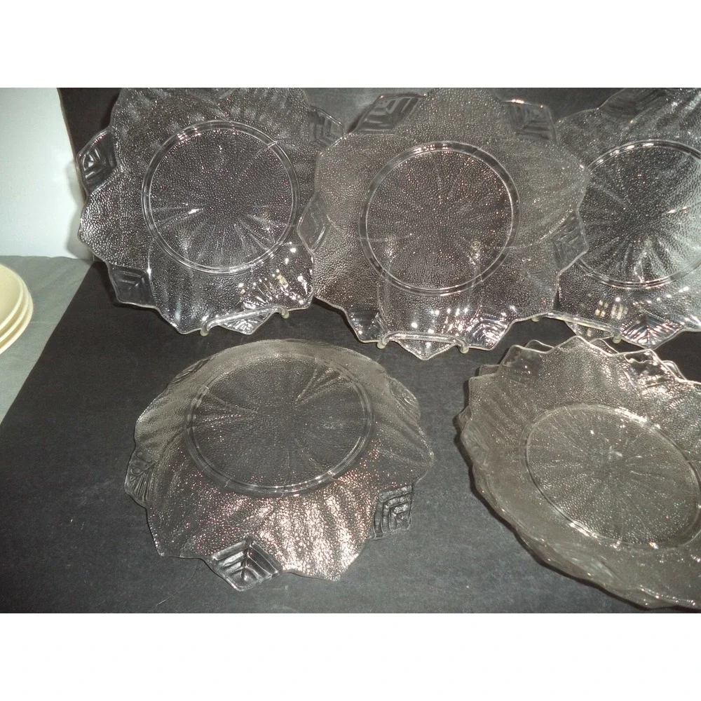 Austria Crystal Glass Salad Dishes w/Leaf‎ Cut Edges Set of 6